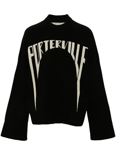 Rick Owens Intarsia-knit Slogan Sweater In Virgin Wool In Black/pearl