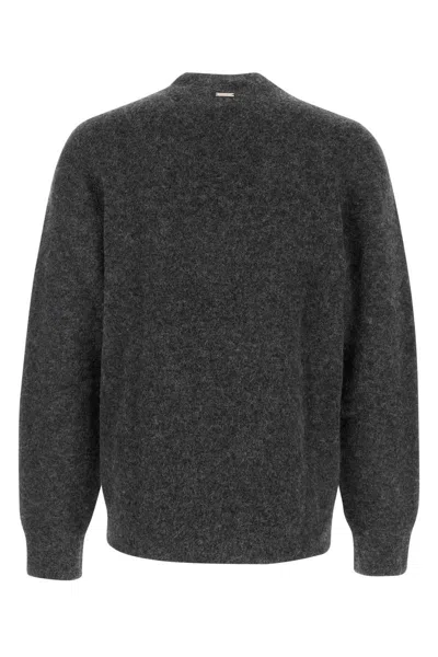 Ferragamo Charcoal Stretch Alpaca Blend Sweater In Grey