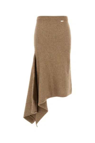 Ferragamo Camel Stretch Alpaca Blend Skirt In Beige