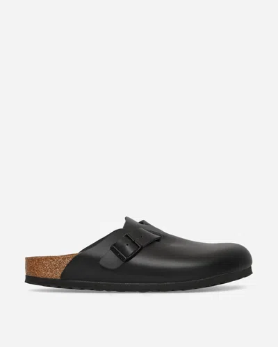 Birkenstock Boston Leather Sliders In Black