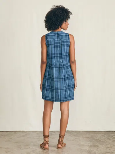 Faherty Isha Plaid Pintuck Organic Cotton Minidress In Clearwater Navy Plaid