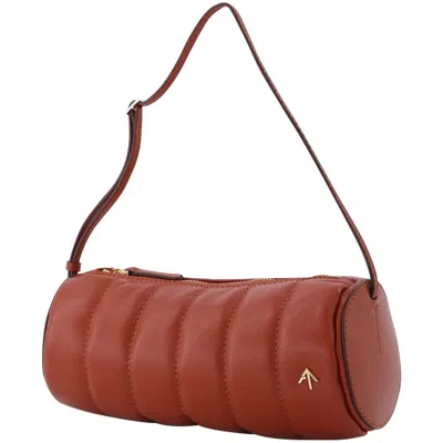 Manu Atelier Padded Cylinder Bag In Red Leather In Brown