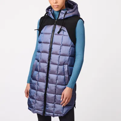 Bernardo Box Quilt Long Hooded Vest In Purple