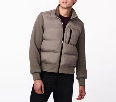Bernardo Glue Seamed Knit Combo Bomber Jacket In Beige