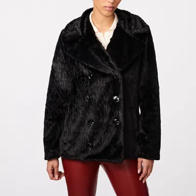 Bernardo Women's Patterned Double Breasted Faux Fur Peacoat In Black