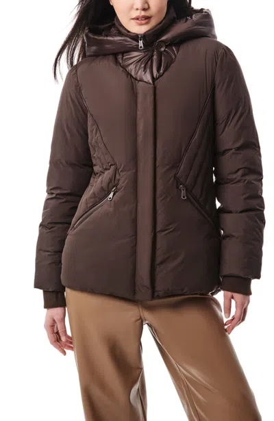 Bernardo Shiny Hood Heavyweight Puffer Jacket With Bib In Brown