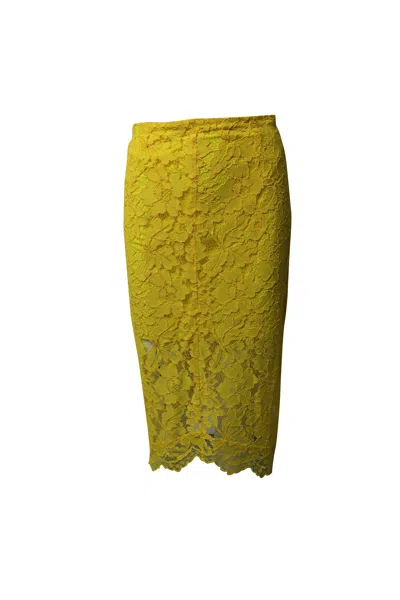 Sandro Jaime Lace Midi Skirt In Yellow Rayon In Yellow