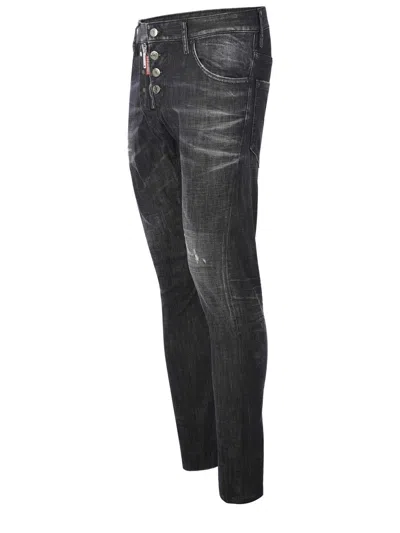 Dsquared2 Zip Detail Distressed Denim Jeans In Black