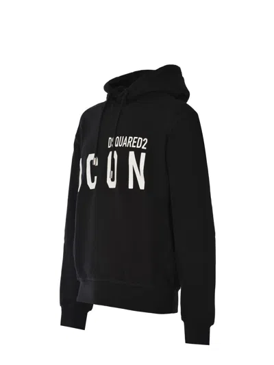 Dsquared2 Icon Logo Black Sweatshirt With Classic Hood In Black