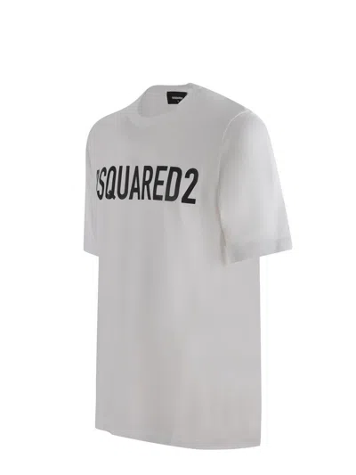 Dsquared2 Solid Color Cool Fit Crew-neck T-shirt With Printed Logo In White