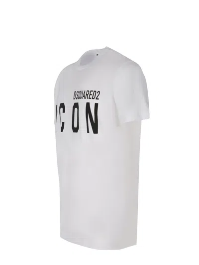 Dsquared2 White Crewneck T-shirt With Maxi Logo Print On The Front In Cotton Man In White