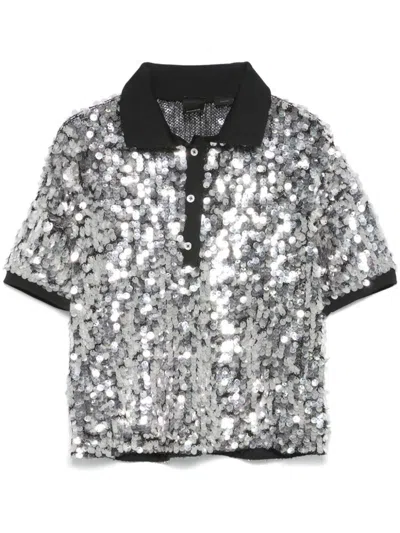 Pinko Sequined Pupazzo 4 Buttons Polo In Black