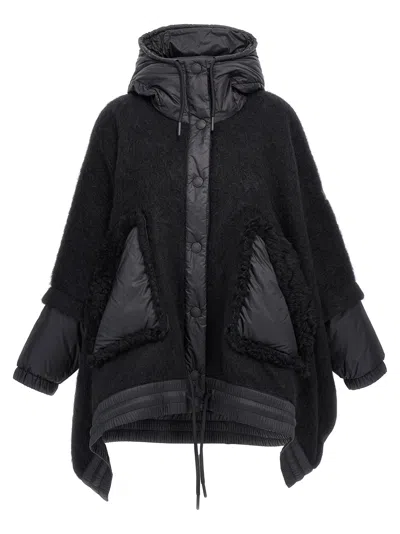 Shop Moncler Felt Nylon Cape Capes In Black