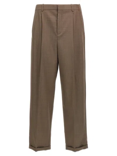 Shop Saint Laurent Wool Tailored Trousers Pants In Gray