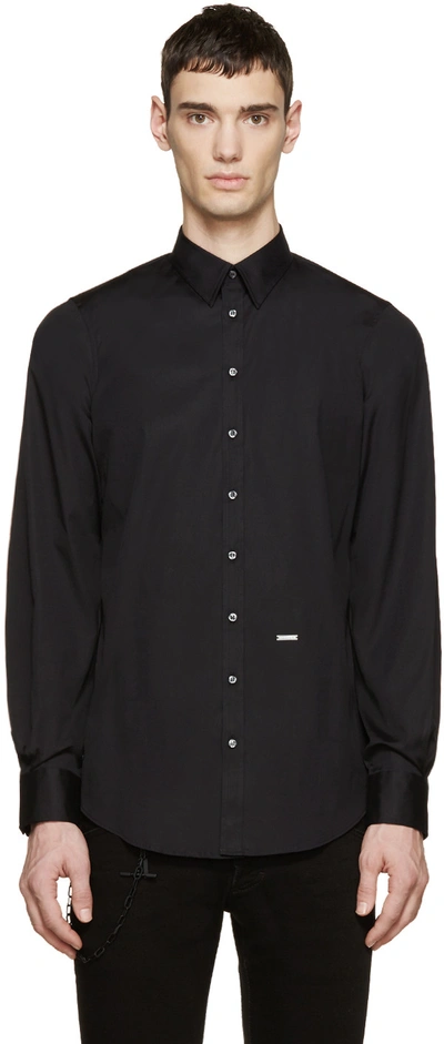 Dsquared2 Classic Stretch Cotton Poplin Shirt, Black