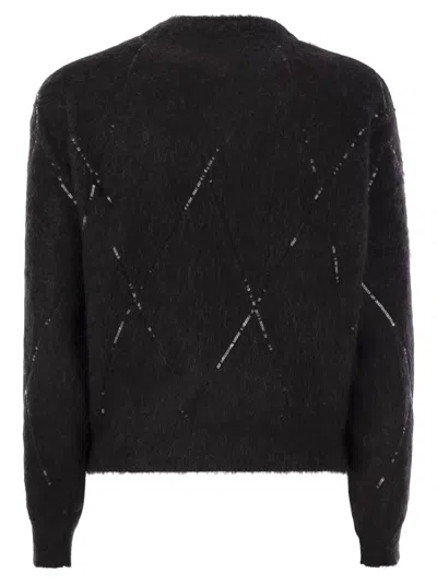 Shop Brunello Cucinelli Mohair, Wool, Cashmere And Silk Sweater With Dazzling Argyle Embroidery