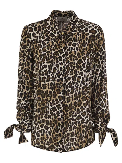 Elisabetta Franchi Animal Georgette Shirt With Ribbon Cuffs