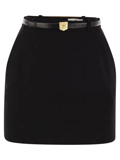 Shop Elisabetta Franchi Crepe Miniskirt With Belt And Embroidery