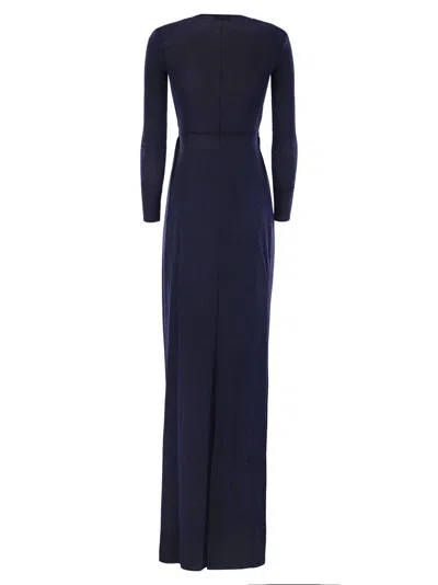 Shop Elisabetta Franchi Red Carpet Dress In Lurex Jersey With Knot And Logo Accessory