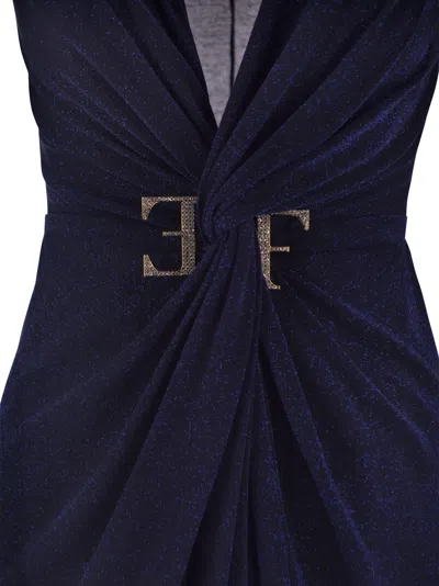 Shop Elisabetta Franchi Red Carpet Dress In Lurex Jersey With Knot And Logo Accessory