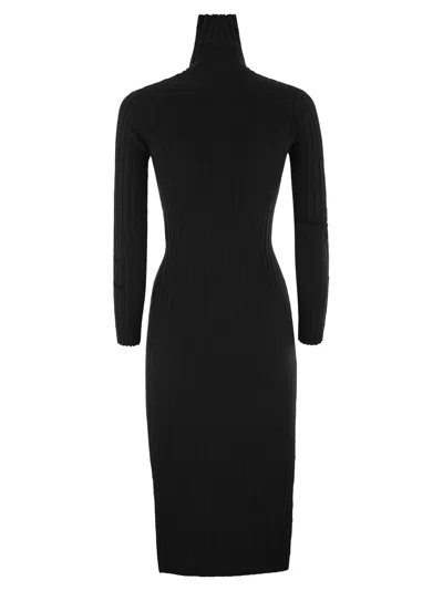 Elisabetta Franchi Ribbed Viscose Midi Dresses With Button Placket