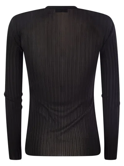 Elisabetta Franchi Black Ribbed Top In Black