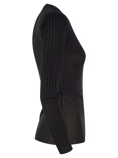 Elisabetta Franchi Black Ribbed Top In Black