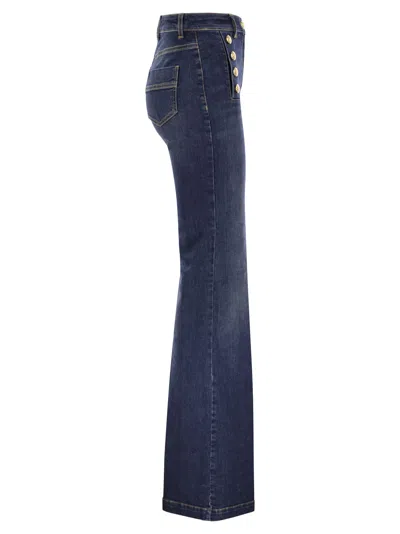 Shop Elisabetta Franchi Stretch Cotton Flared Jeans With Side Button Fastening