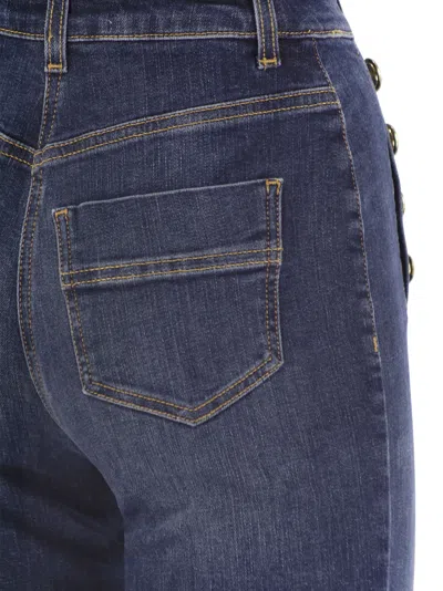 Elisabetta Franchi Stretch Cotton Flared Jeans With Side Button Fastening