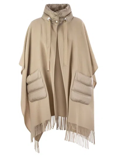 Herno Beige Wool-cashmere Blend Cape With Quilted Detailing