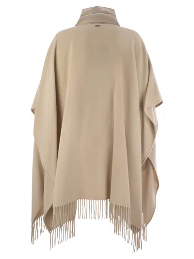 Herno Beige Wool-cashmere Blend Cape With Quilted Detailing