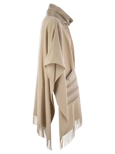 Herno Beige Wool-cashmere Blend Cape With Quilted Detailing