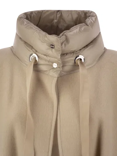 Herno Beige Wool-cashmere Blend Cape With Quilted Detailing