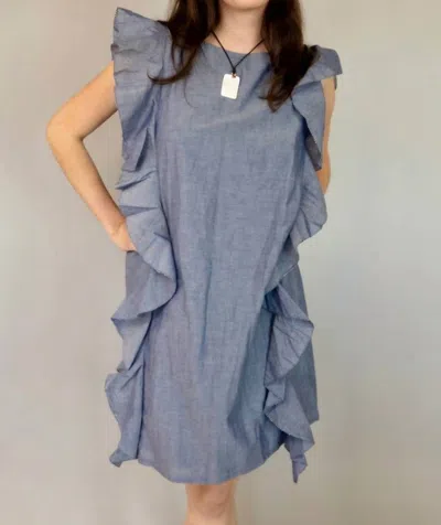 Erica Wilson Steps Dress In Chambray In Grey