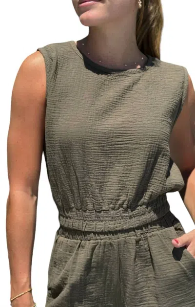 Bobi Crew Neck Tank With Elastic Hem In Troops In Green