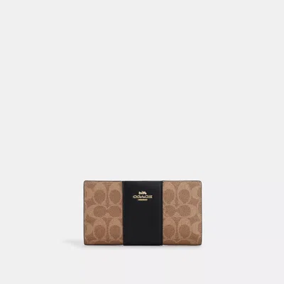 Coach Outlet Slim Zip Wallet In Signature Canvas With Stripe In Beige