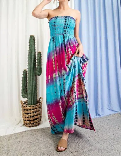 Eesome Tie Dye Strapless Smocked Maxi Dress In Multi In Multi