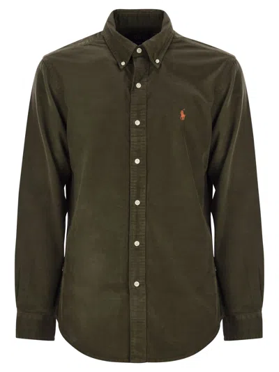 Polo Ralph Lauren Olive Green Cotton Shirt With Signature Polo Pony Motif