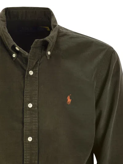 Polo Ralph Lauren Olive Green Cotton Shirt With Signature Polo Pony Motif