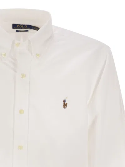 Polo Ralph Lauren Slim Fit White Cotton Shirt With Embroidered Logo