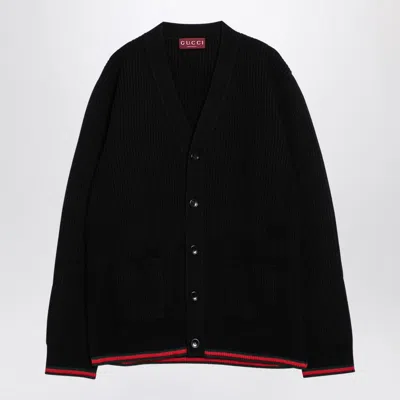 Gucci Knitted Wool Cardigan With Web Pattern In Black