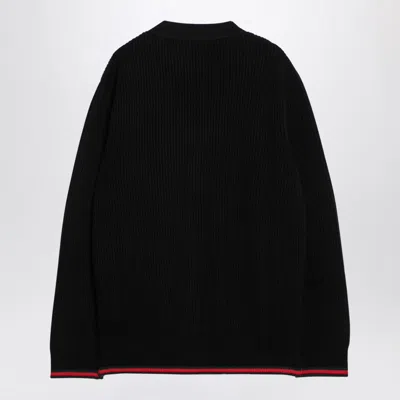 Gucci Knitted Wool Cardigan With Web Pattern In Black