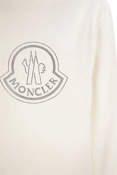 Moncler Logo Sweatshirt With Crystals In White