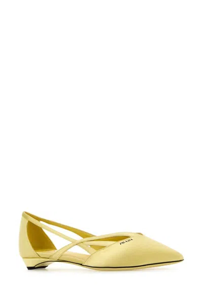 Prada Satin Ballerina Flats In Yellow