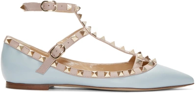 Shop Valentino Blue & Pink Rockstud Cage Flats