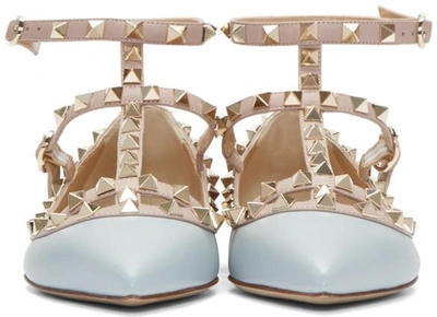 Shop Valentino Blue & Pink Rockstud Cage Flats