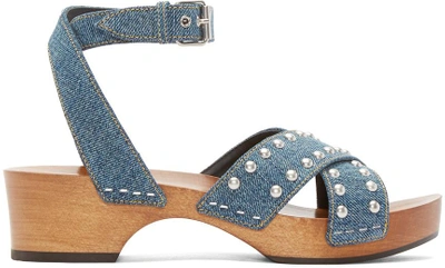 Shop Saint Laurent Blue Denim Clog Sandals