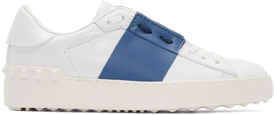 Shop Valentino White & Navy Leather Sneakers