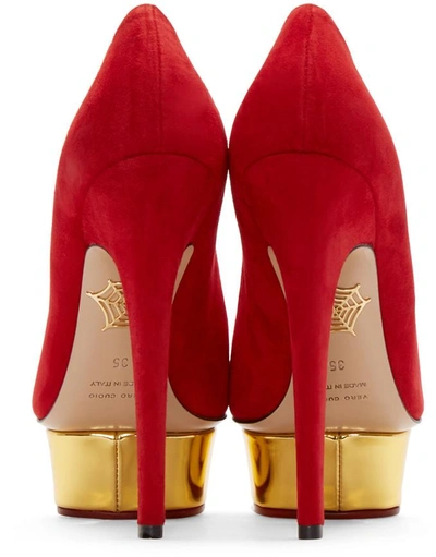 Shop Charlotte Olympia Red Suede Platform Dolly Heels