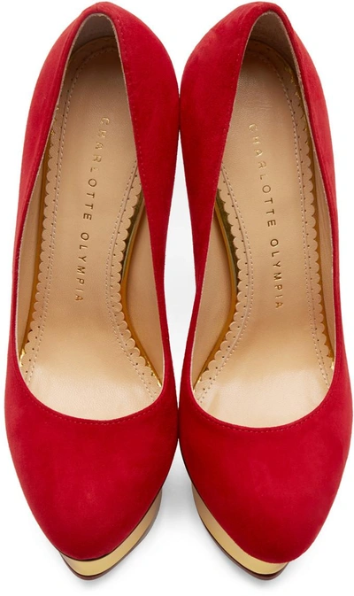 Shop Charlotte Olympia Red Suede Platform Dolly Heels